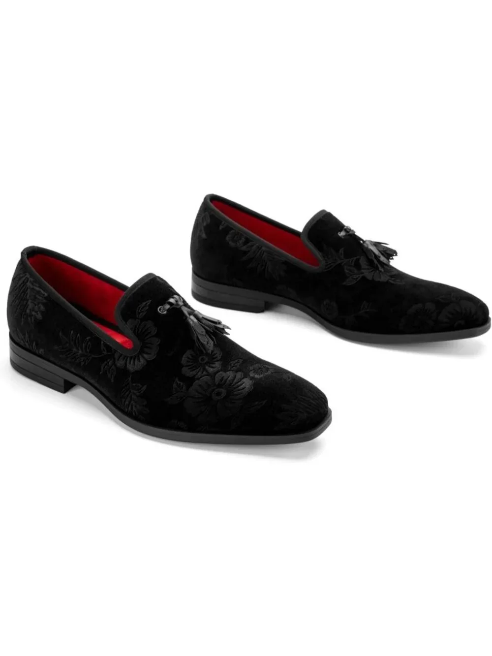 JITAI Men's Black30 Rubber Loafers Tassels Spikes Comfortable Wedding Prom Shoes